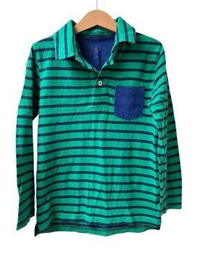 Mini Boden Green and Blue Striped Long-Sleeve Polo
